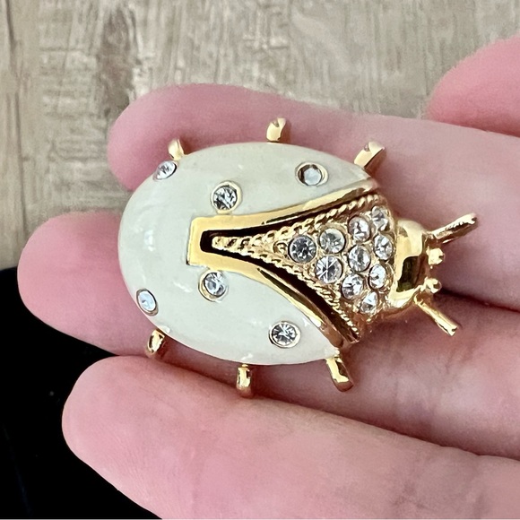 Vintage‎ St. John Gilt & Enamel Ladybug Brooch 1980s white